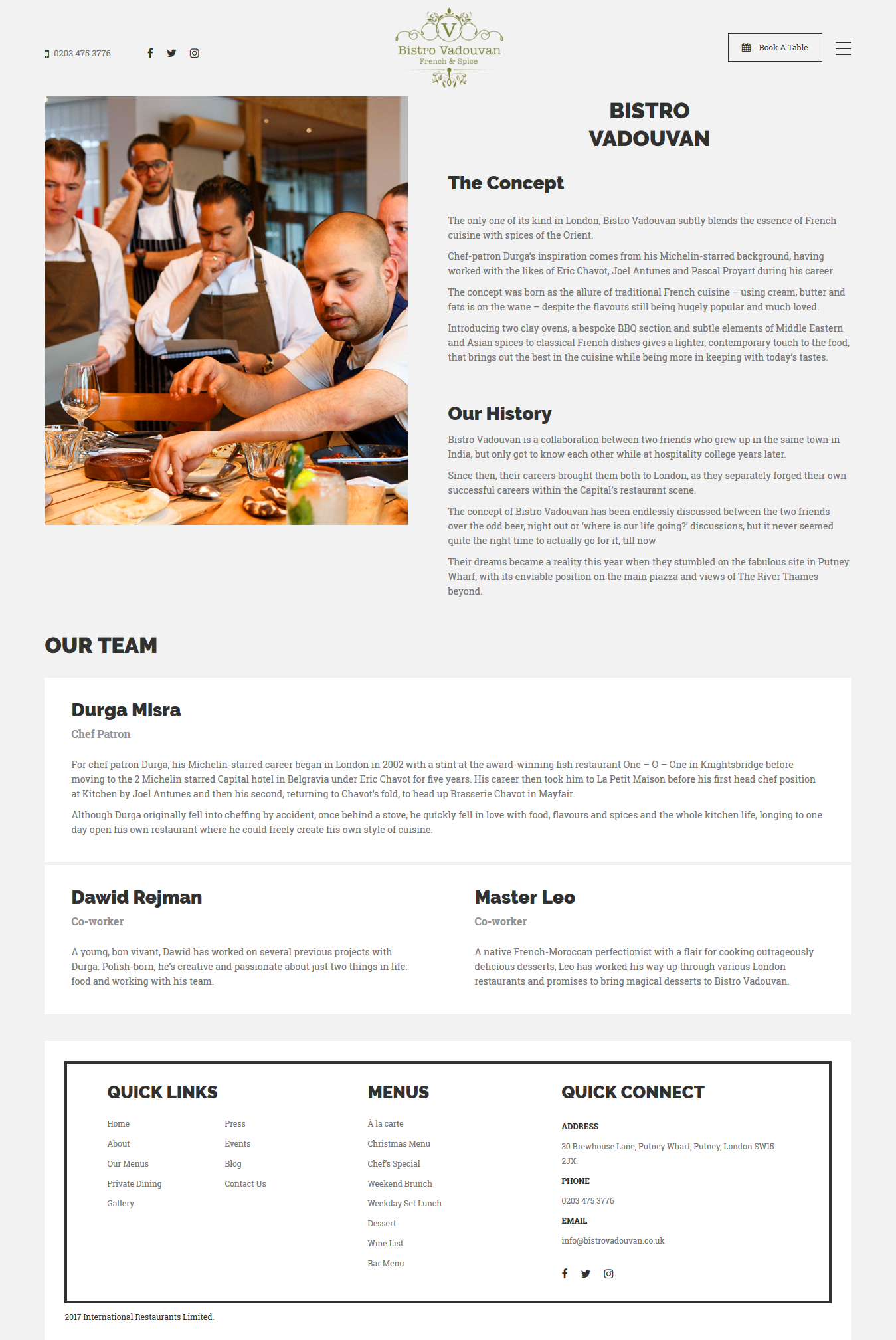 Bistro Vadouvan Restaurant Website Design