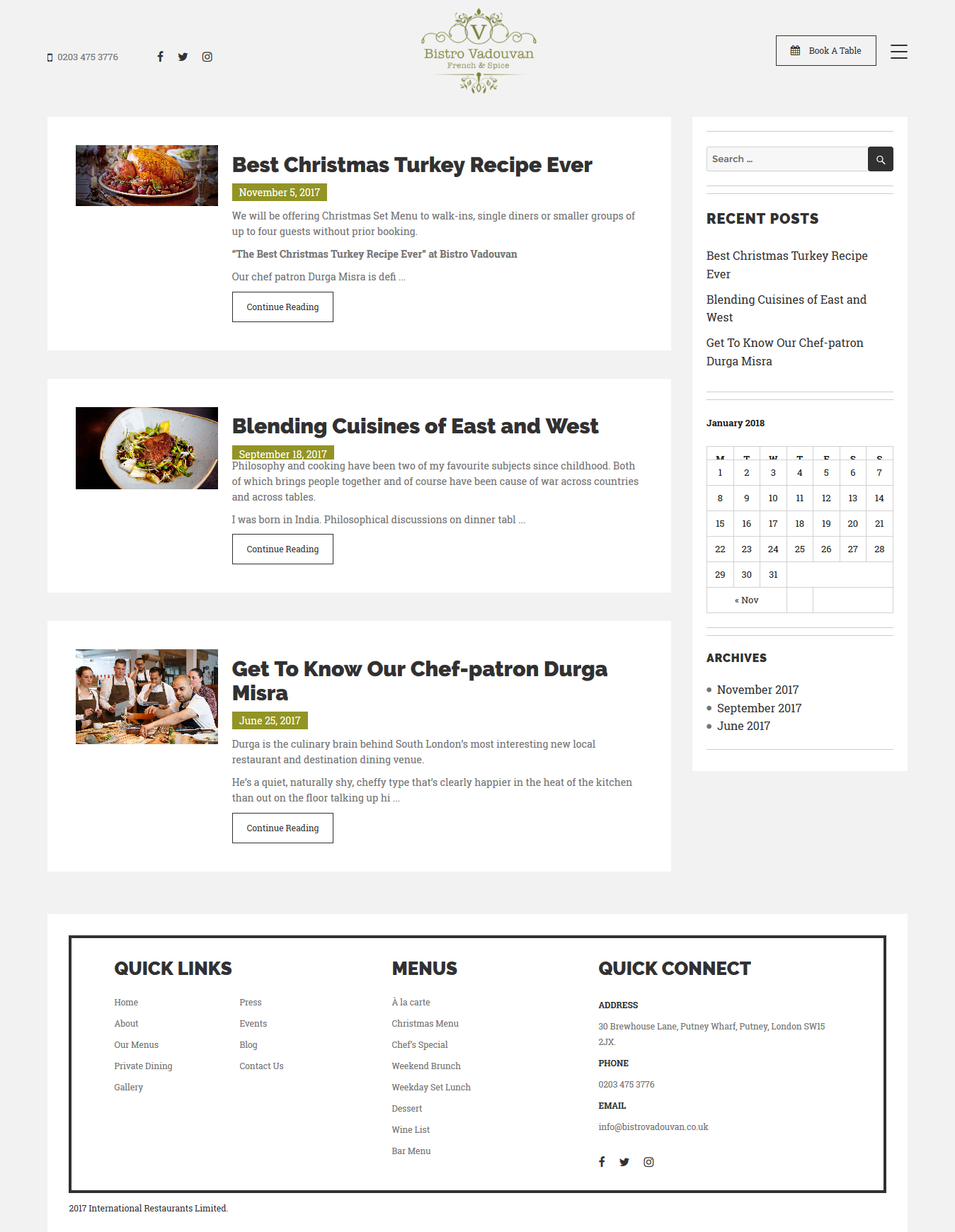Bistro Vadouvan Restaurant Website Design