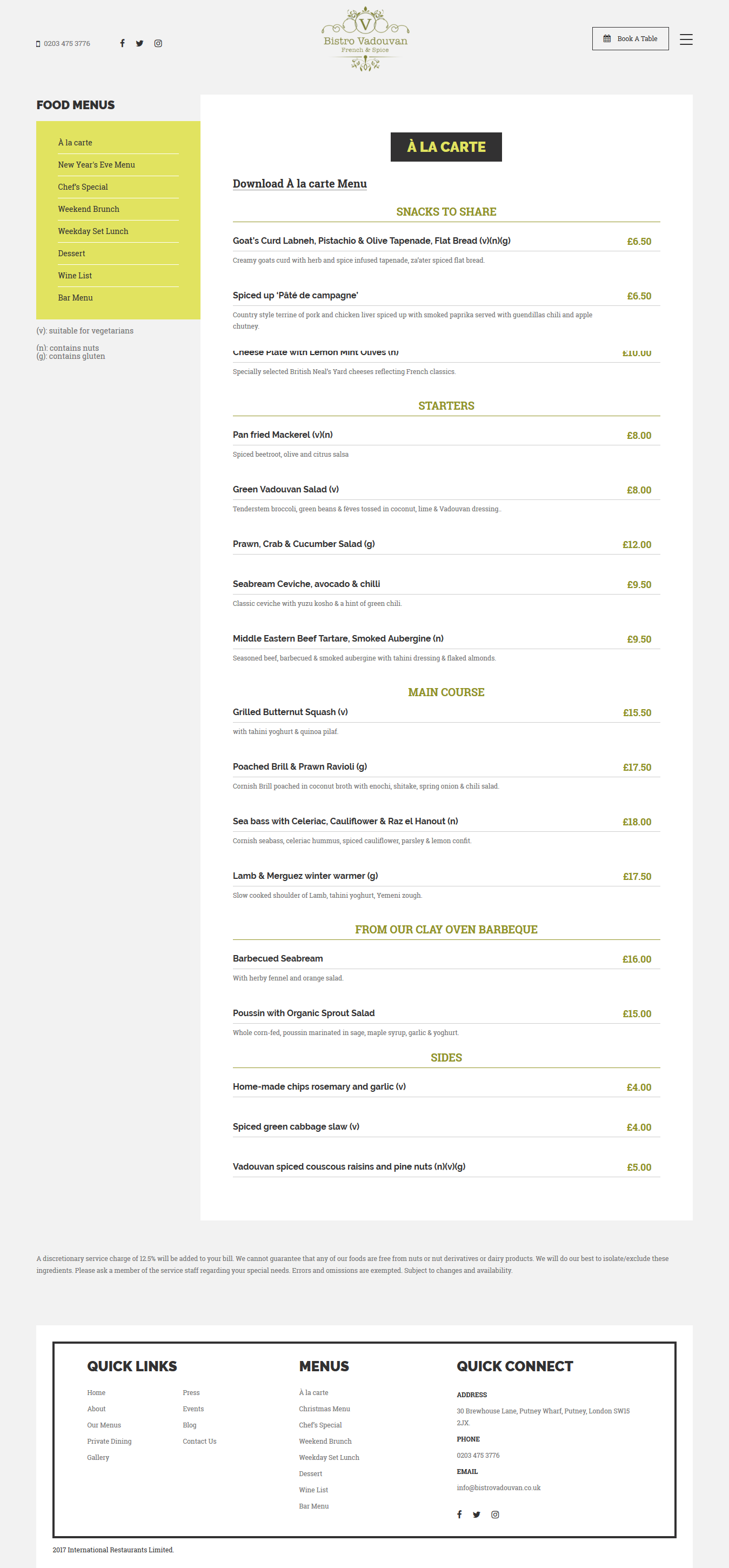 Bistro Vadouvan Restaurant Website Design