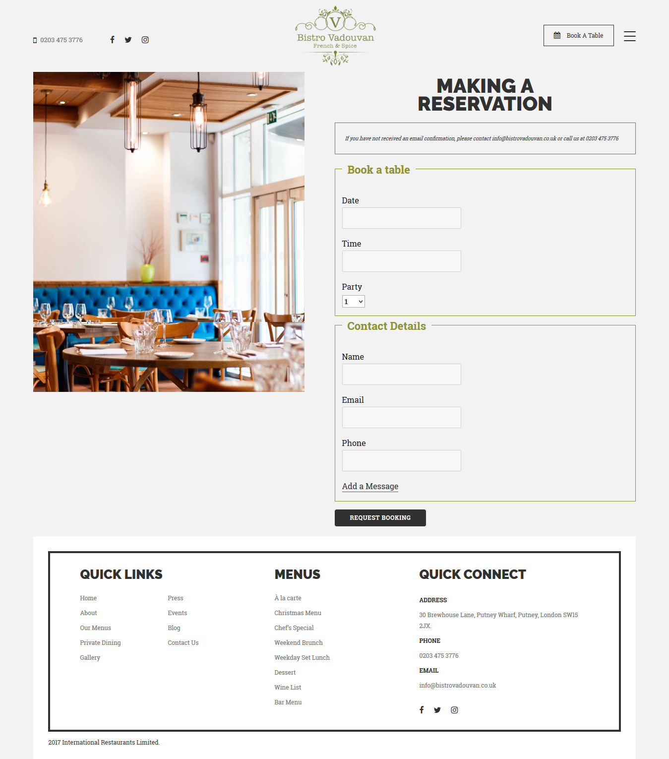 Bistro Vadouvan Restaurant Website Design